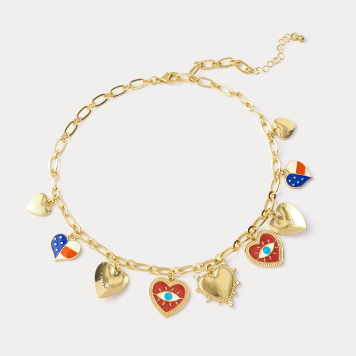 Selenichast Heart Evil Eye Charm Necklace