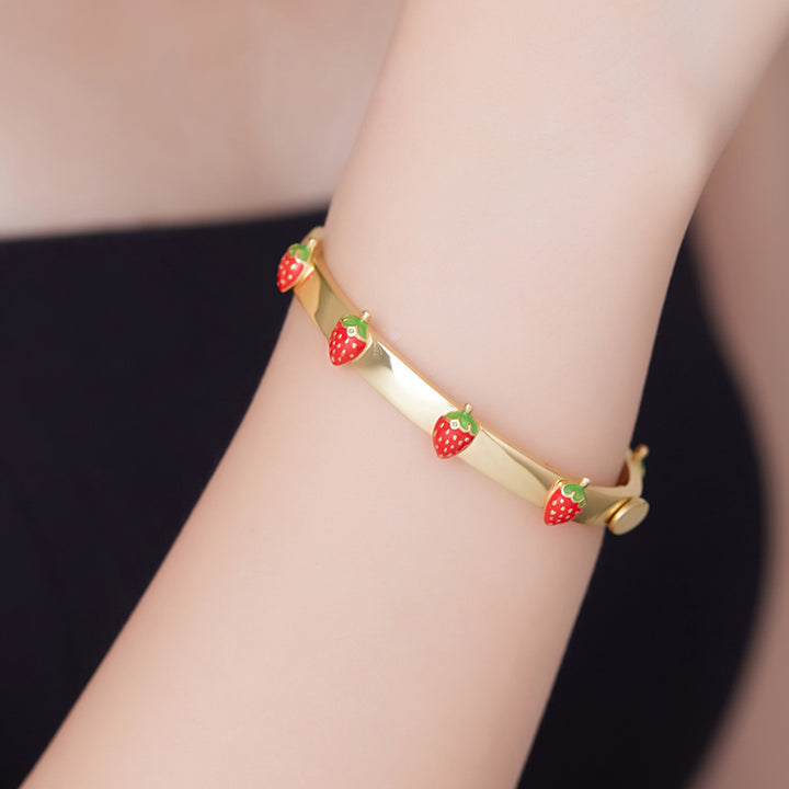 Vintage Strawberry Enamel Bracelet