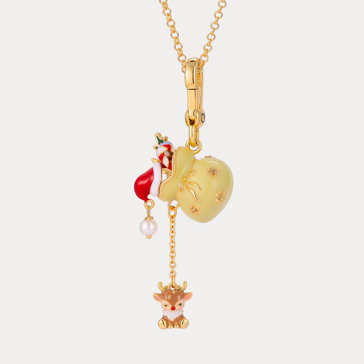 Cute Christmas Reindeer Gift Bag Necklace