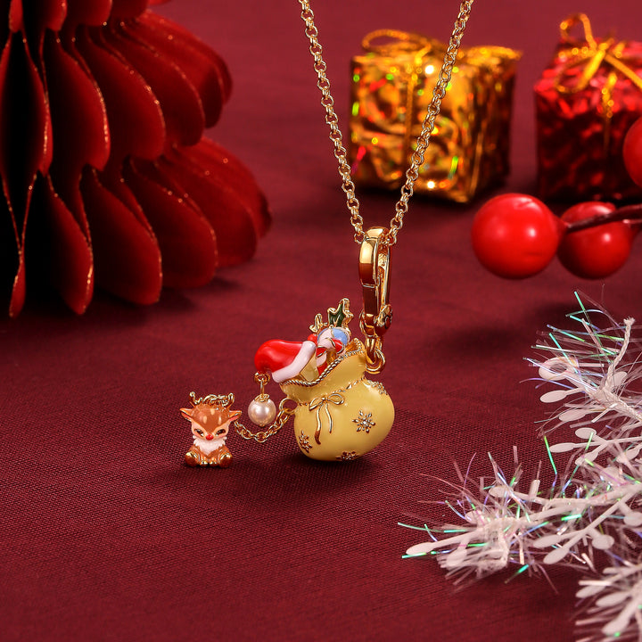 Christmas Reindeer Gift Bag Necklace For Women