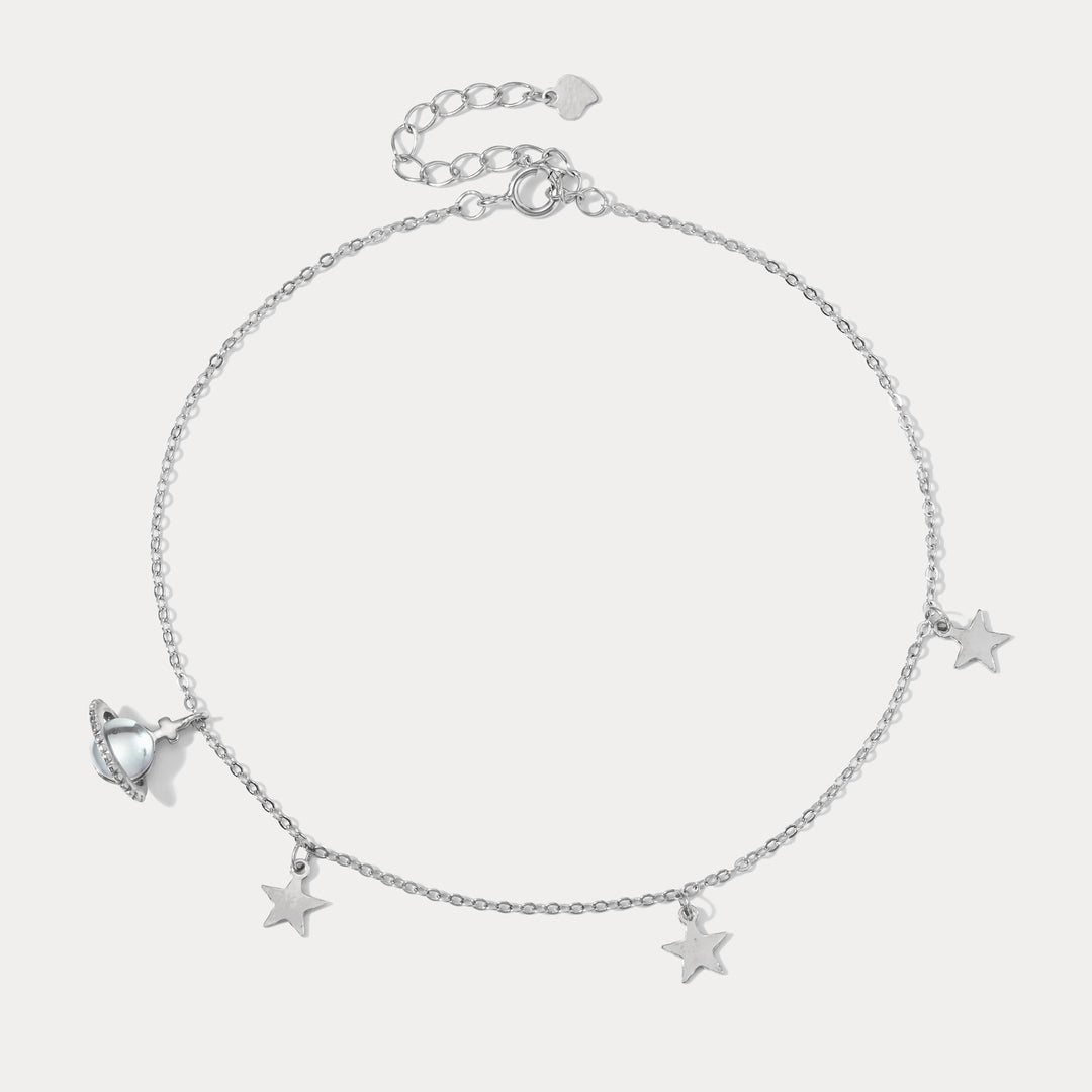 Selenichast 925 Sterling Silver Star Planet Opal Anklet