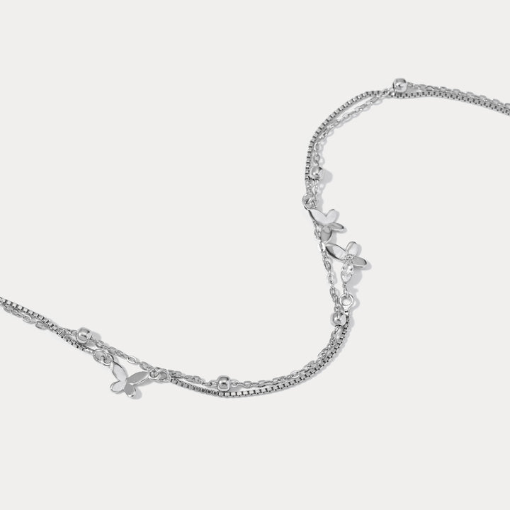 Anklet a farfalla multi -strato d'argento