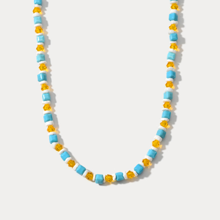 Selenichast Dainty Citrine Turquoise Bead Necklace