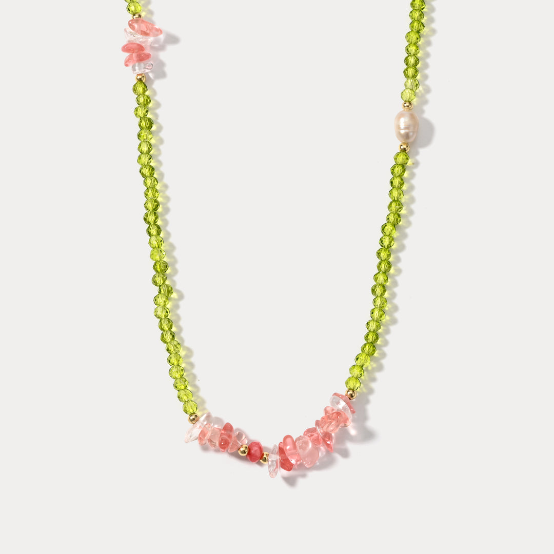 Selenichast Rose Quartz and Peridot Beaded Necklace