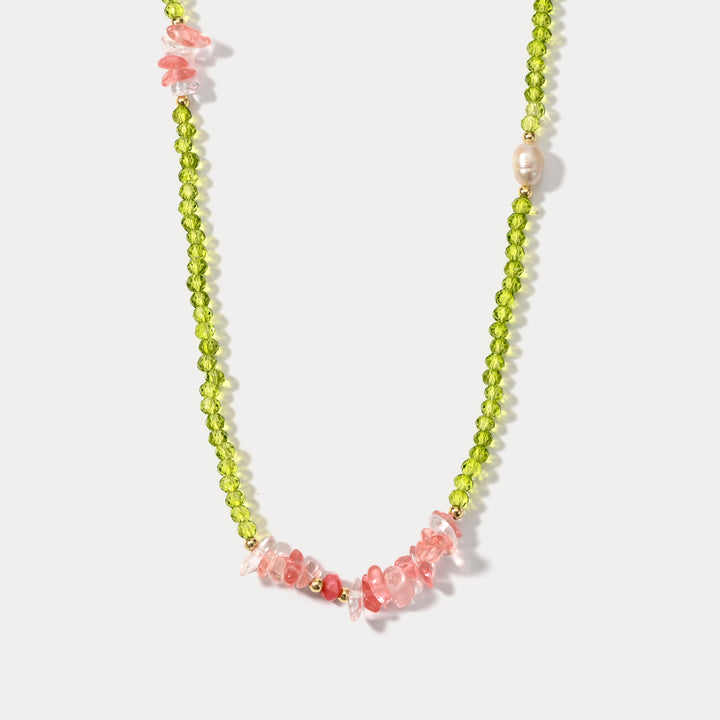 Selenichast Rose Quartz and Peridot Beaded Necklace