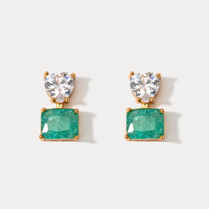 Selenichast Green Zirconia Crystal Heart Earrings