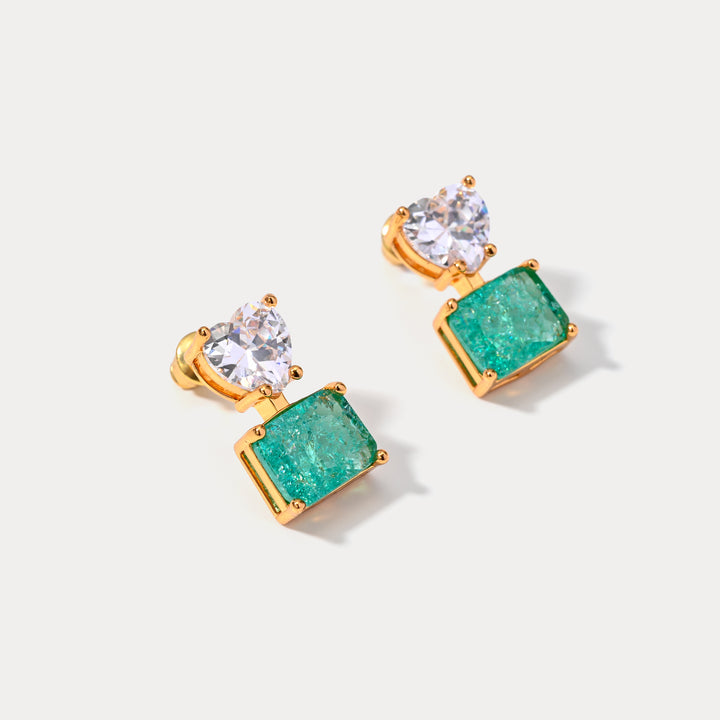 Selenichast Green Zirconia Crystal Heart Earrings