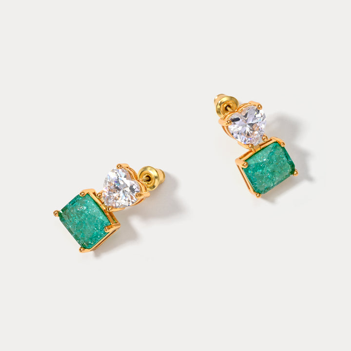 Selenichast Green Zirconia Crystal Heart Earrings