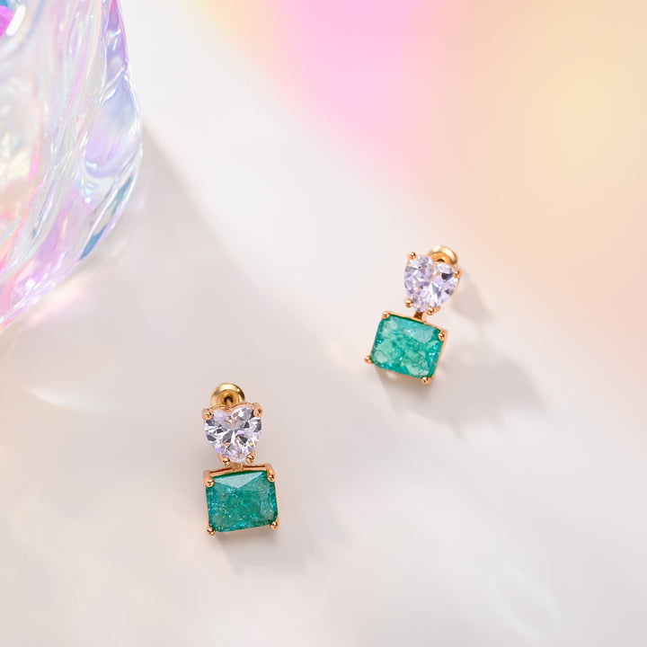 Selenichast Green Zirconia Crystal Heart Earrings