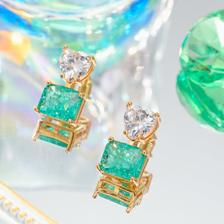 Selenichast Green Zirconia Crystal Heart Earrings