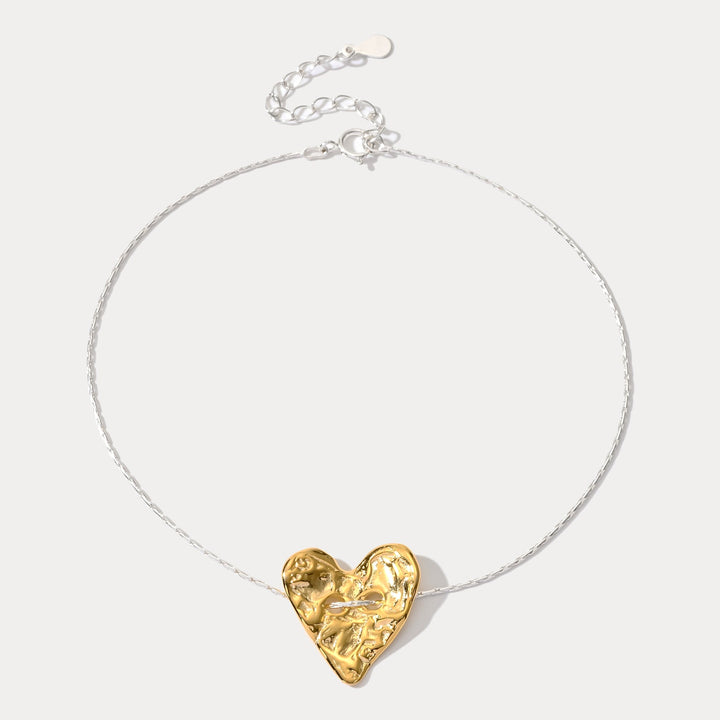 Golden Heart Silver Anklet