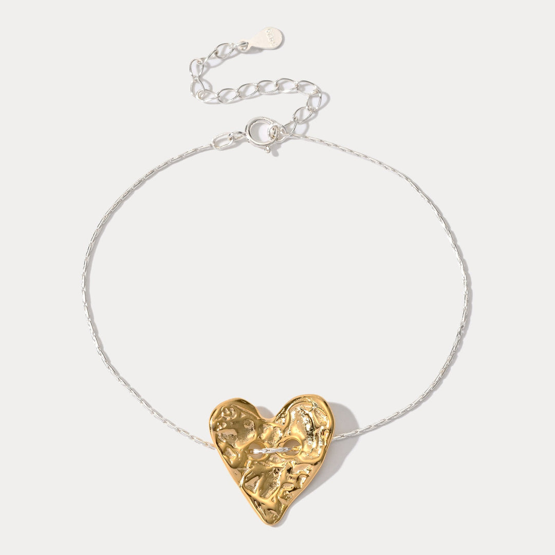 Golden Heart Silver Bracelet
