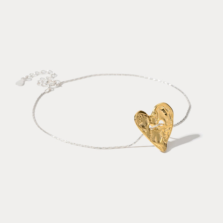 Golden Heart Silver Anklet