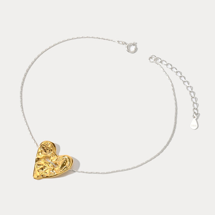 Golden Heart Silver Anklet