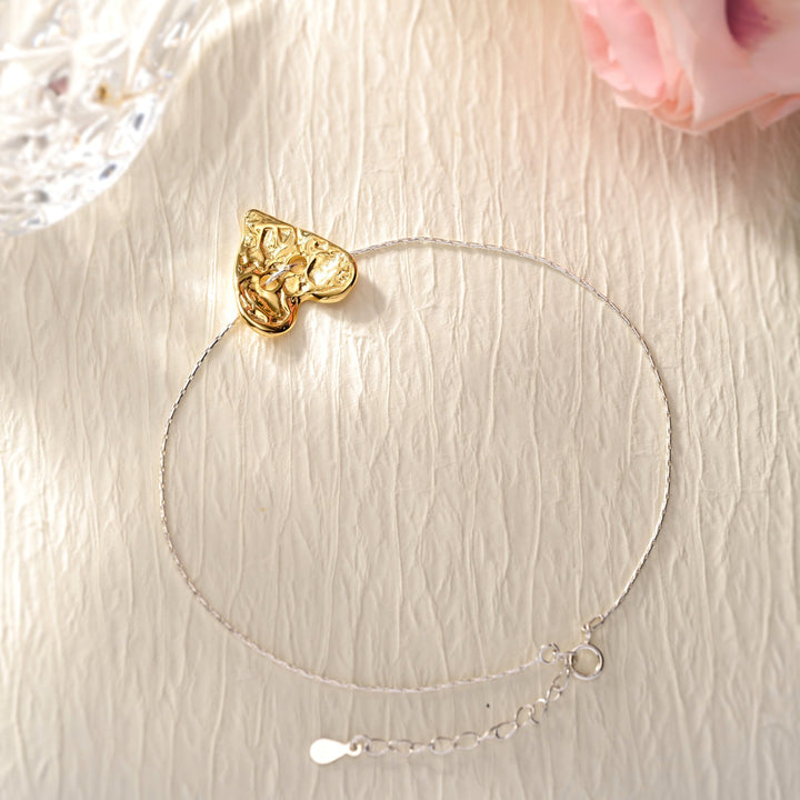Golden Heart Silver Anklet