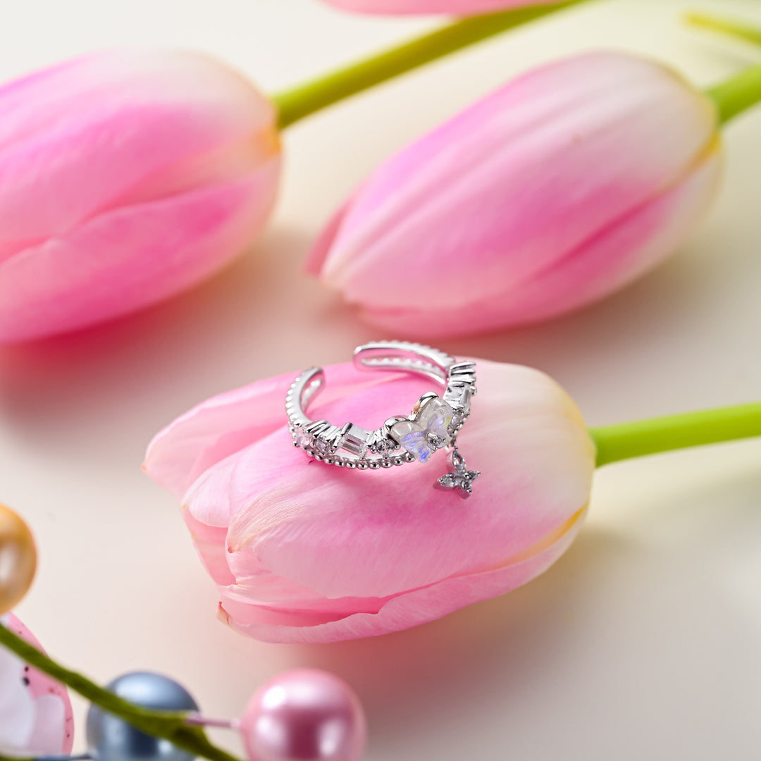 Selenichast Butterfly Double-Band Silver Ring