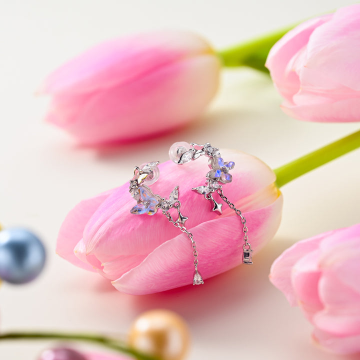 Selenichast Flower and Butterfly Silver Earrings