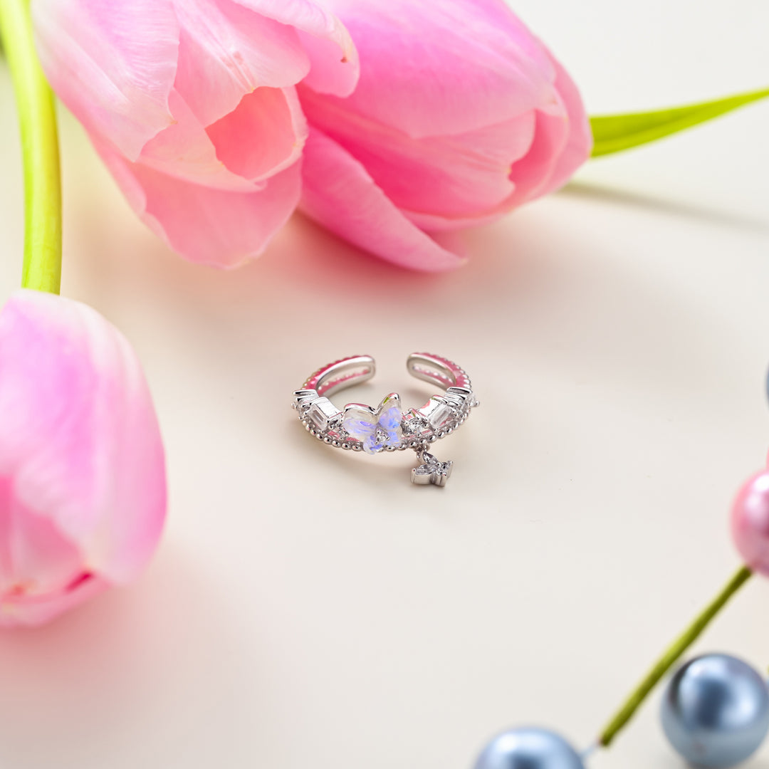 Selenichast Butterfly Double-Band Silver Ring