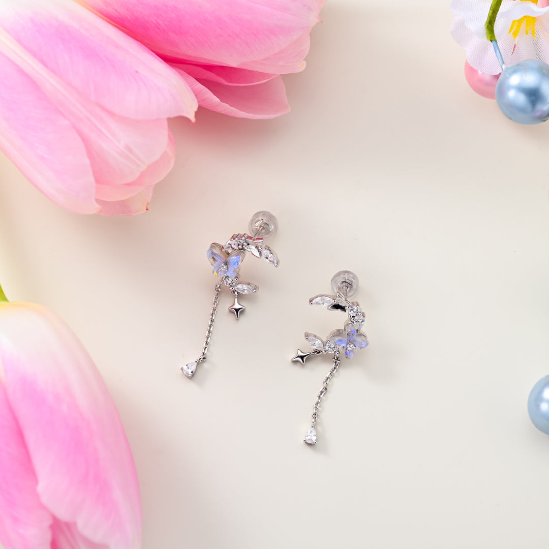 Selenichast Flower and Butterfly Silver Earrings
