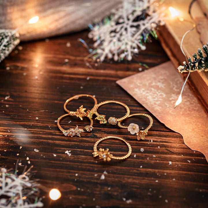 Gold Flower Ring Set Gift for Her