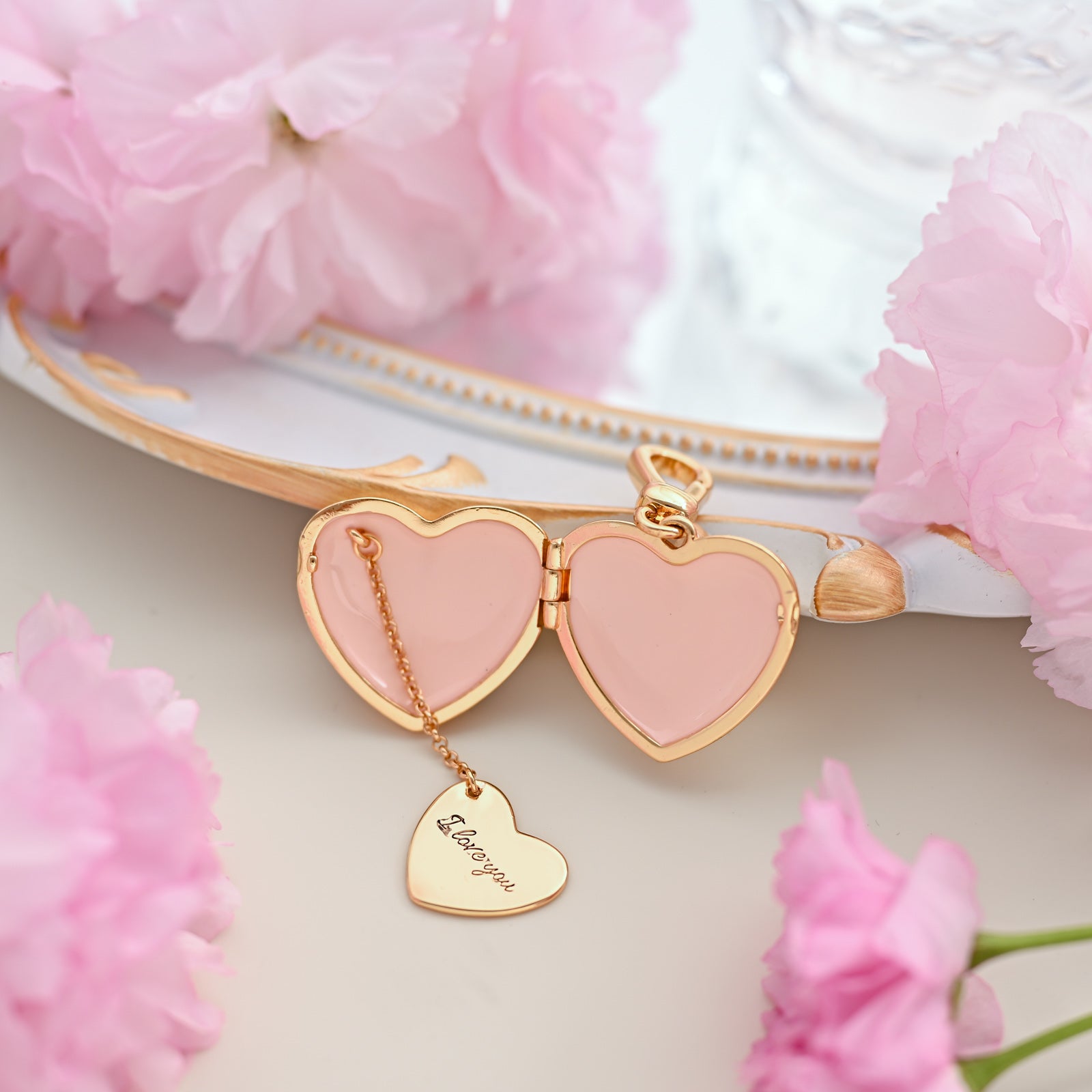 Flower Heart Shaped Locket Necklace