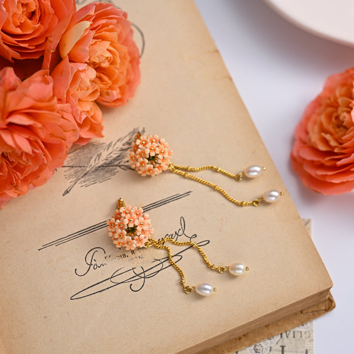 Pink Verbena Tassel Earrings Gold