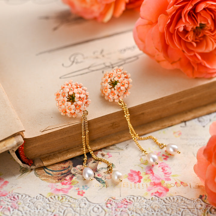 Gold Pink Verbena Tassel Earrings