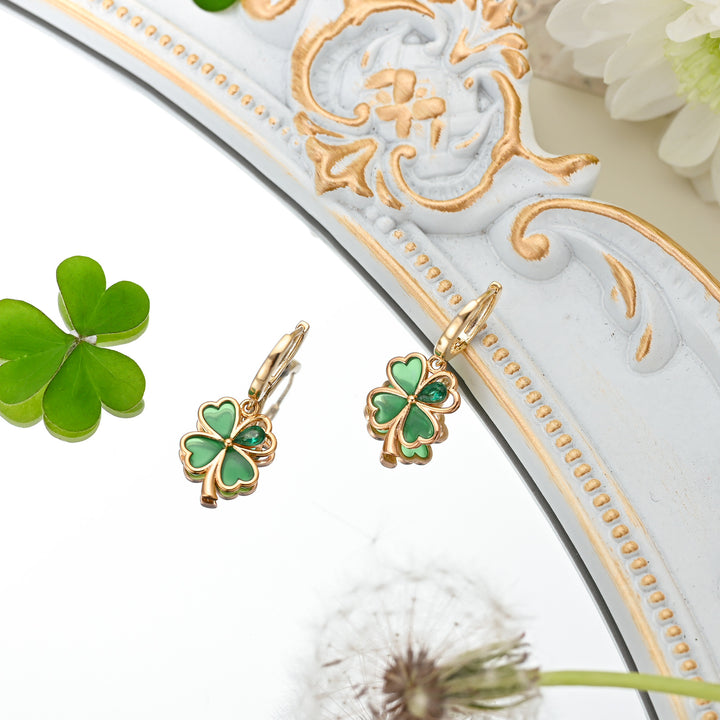 Selenichast Four Leaf Clover Hoop Earrings