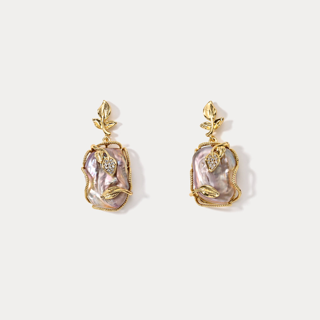 Pendientes de perlas barroco de hoja