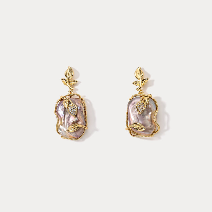 Pendientes de perlas barroco de hoja