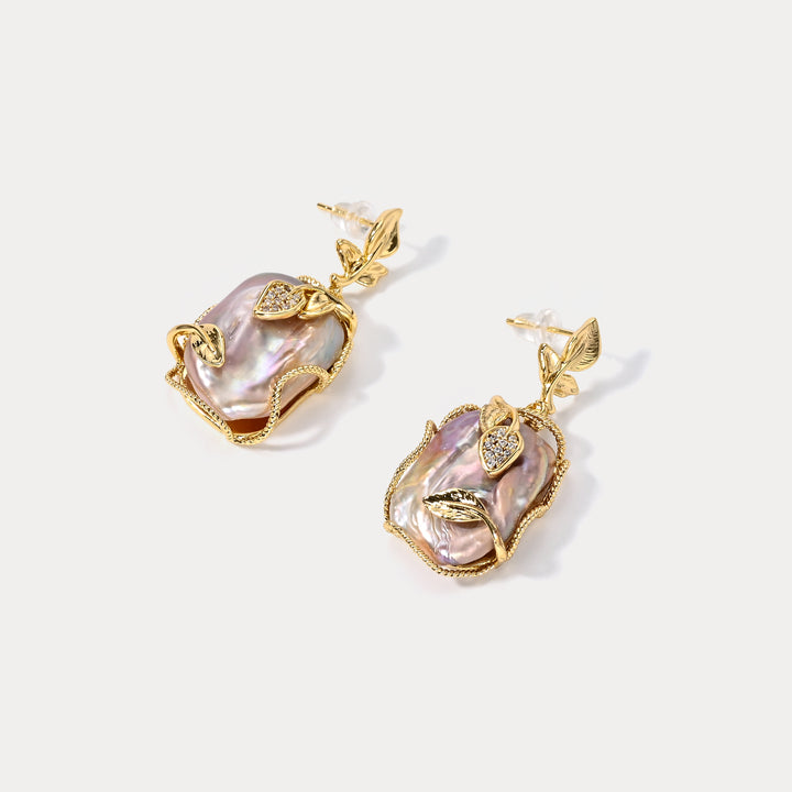 Pendientes de perlas barroco de hoja