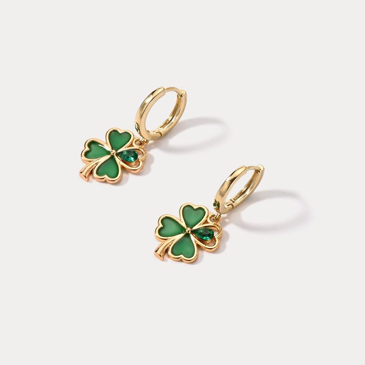 Selenichast Four Leaf Clover Hoop Earrings