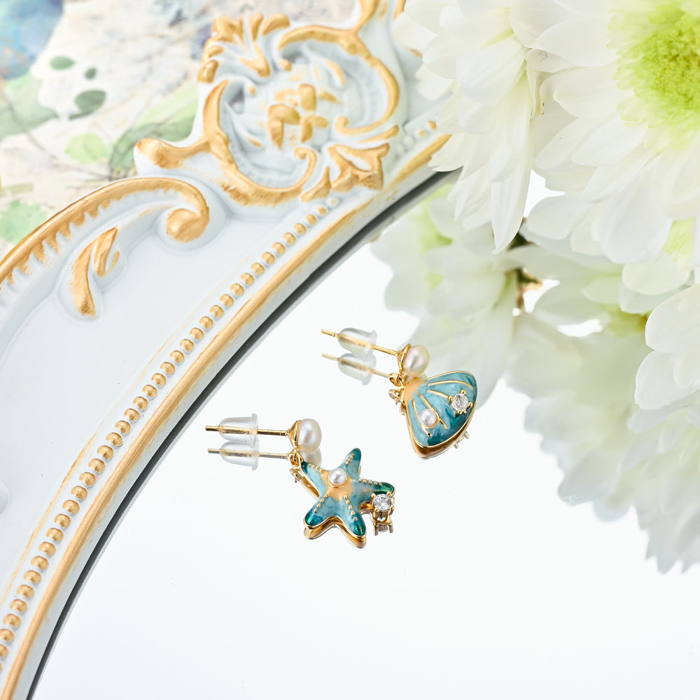 Selenichast Starfish Shell Pearl Earrings