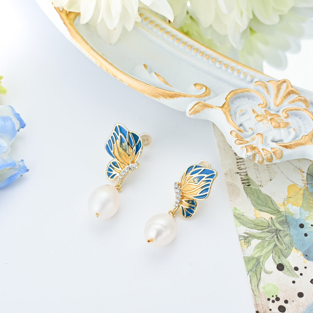 Butterfly Pearl Dangling Earrings