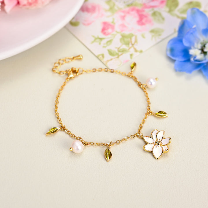 Gardenia Pearl Charm Bracelet