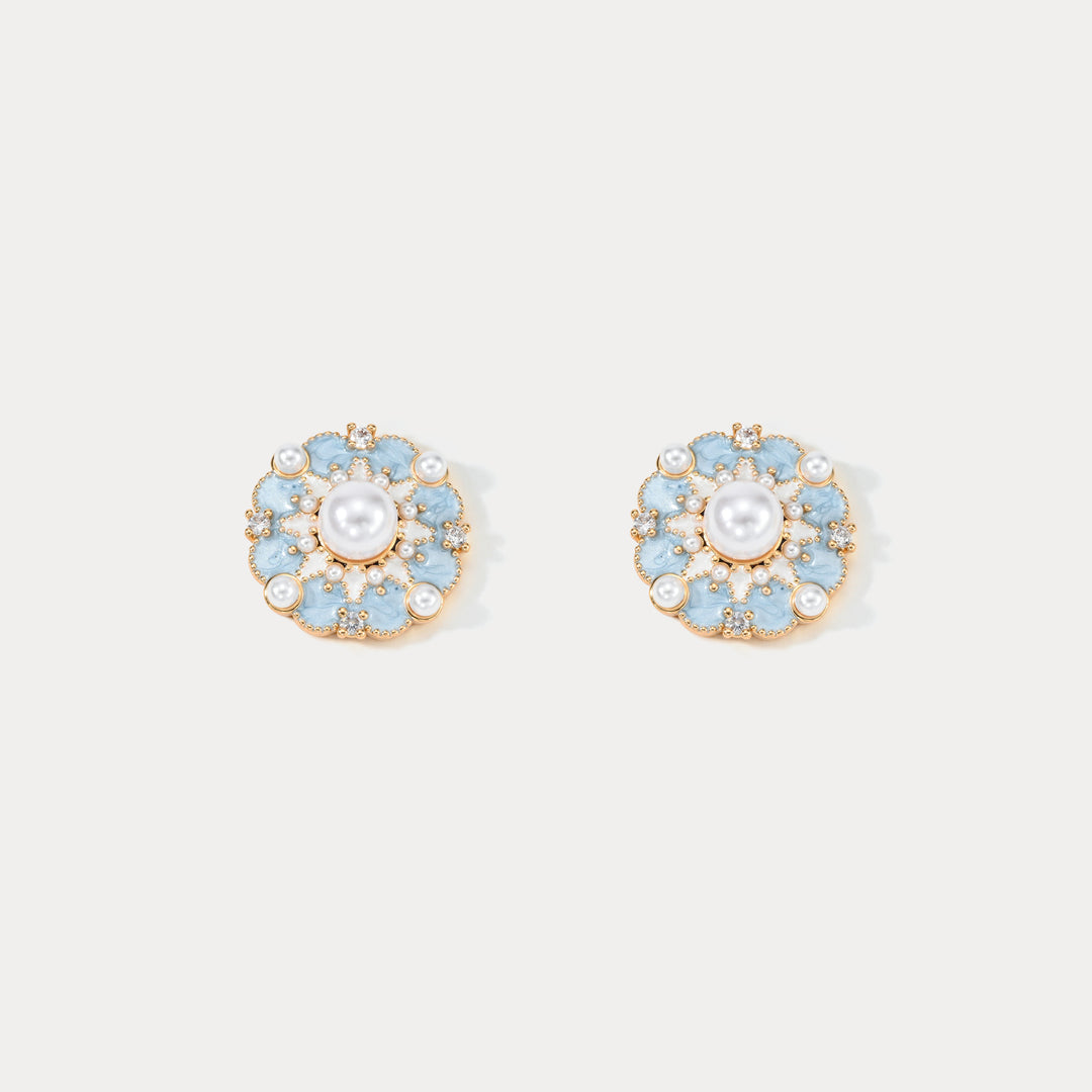 Selenichast Oil Painting Pearl Earrings