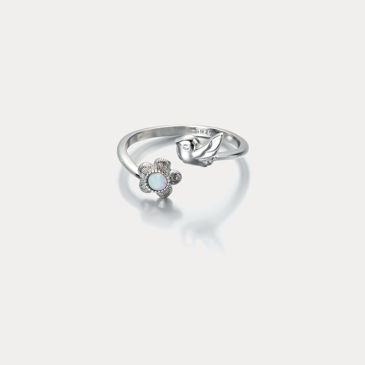 Bird and Flower Opal Ring