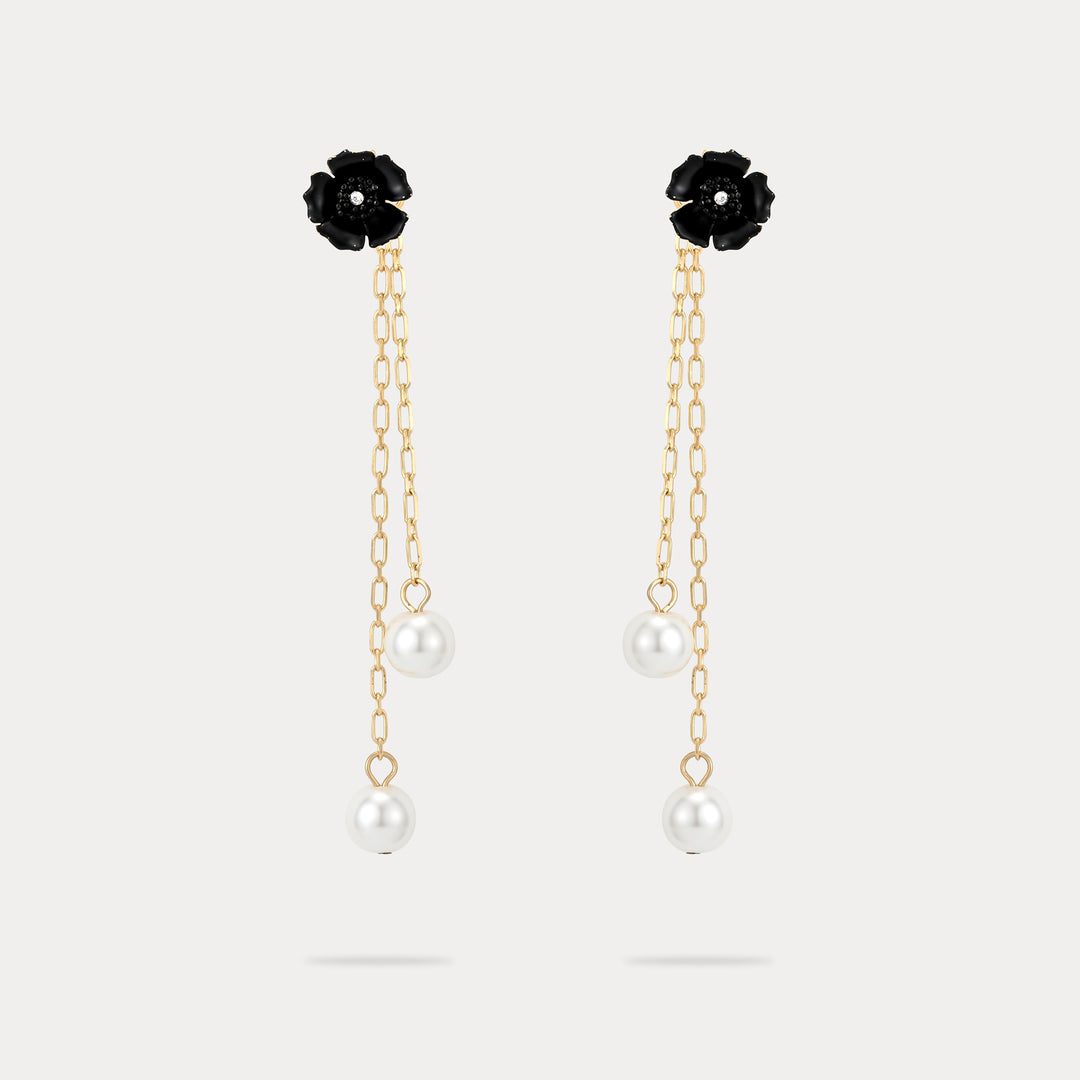 Selenichast Black Flower Pearl Earrings