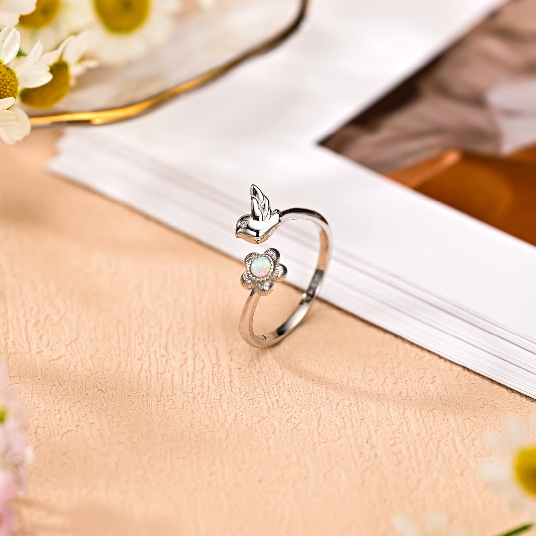 Bird and Flower Opal Ring