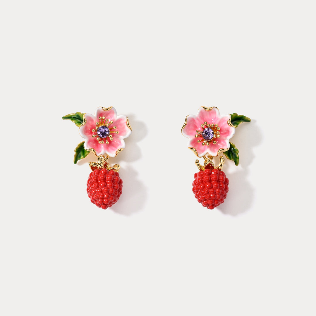 Selenichast Raspberry Flower Enamel Earrings