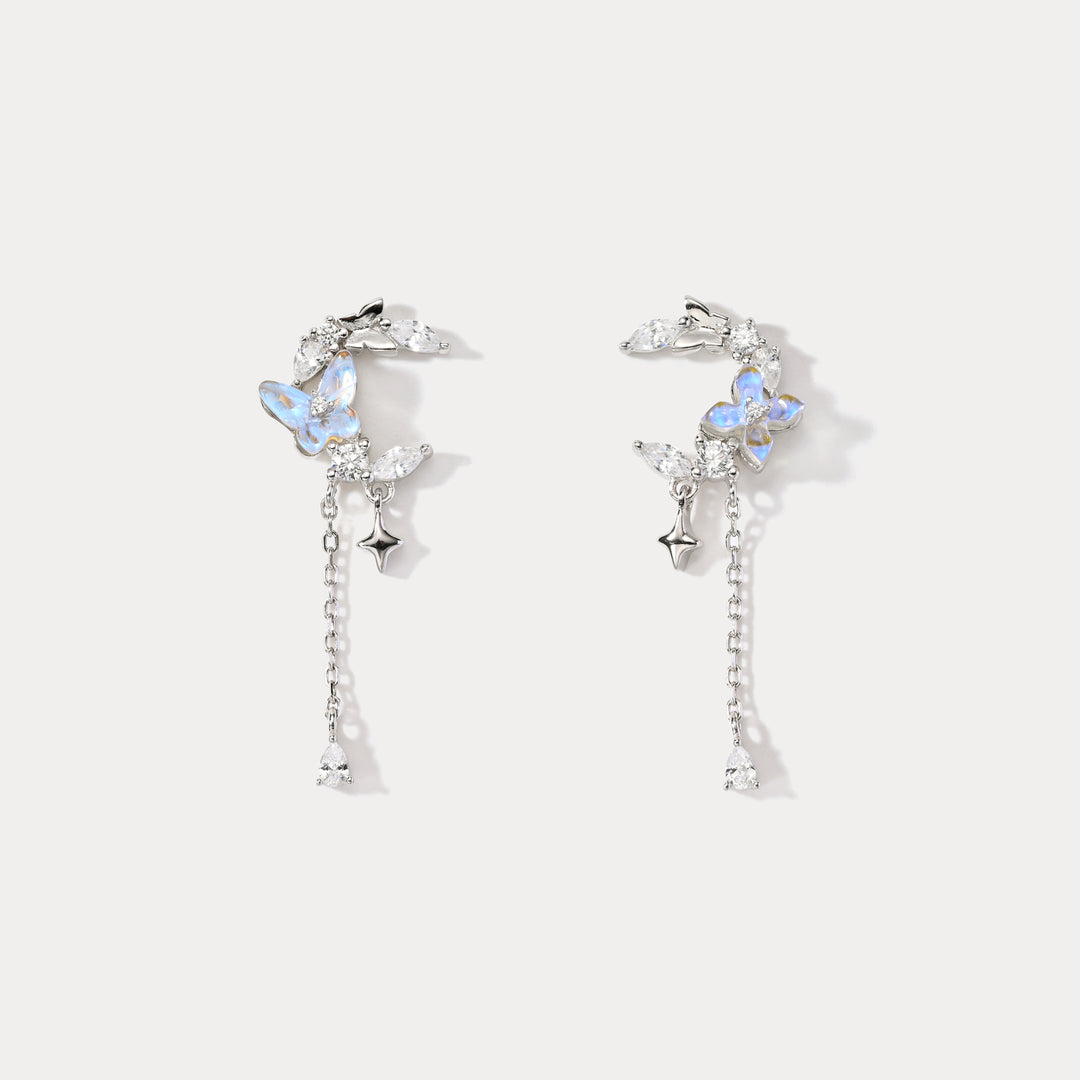 Selenichast Flower and Butterfly Silver Earrings