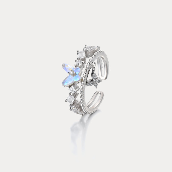 Selenichast Butterfly Double-Band Silver Ring