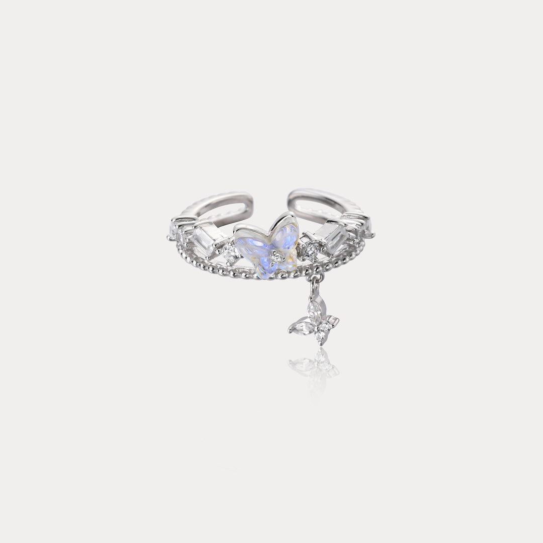 Selenichast Butterfly Double-Band Silver Ring