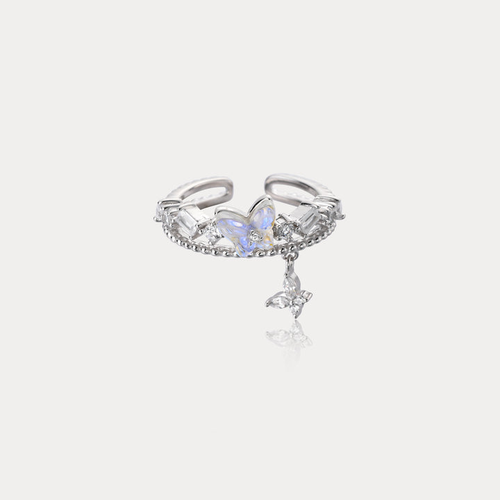 Selenichast Butterfly Double-Band Silver Ring