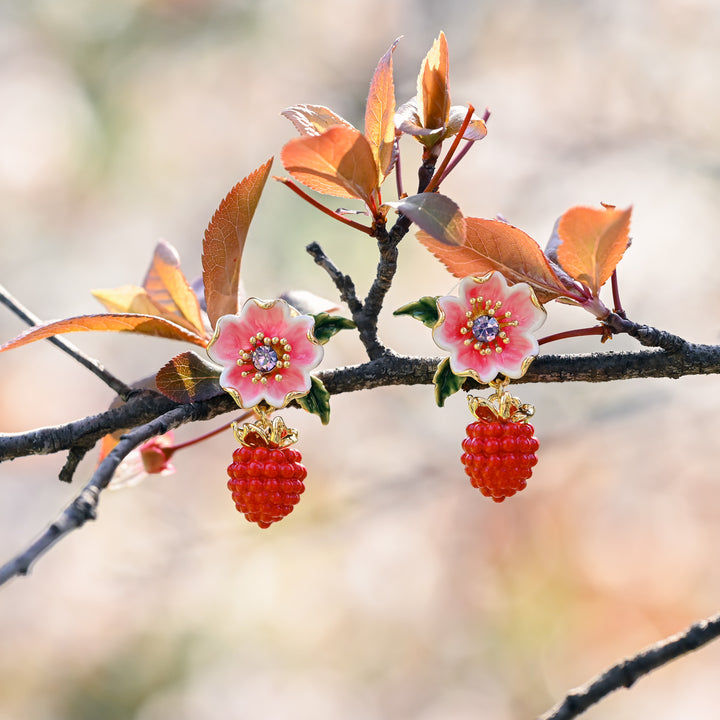 Selenichast Raspberry Flower Enamel Earrings