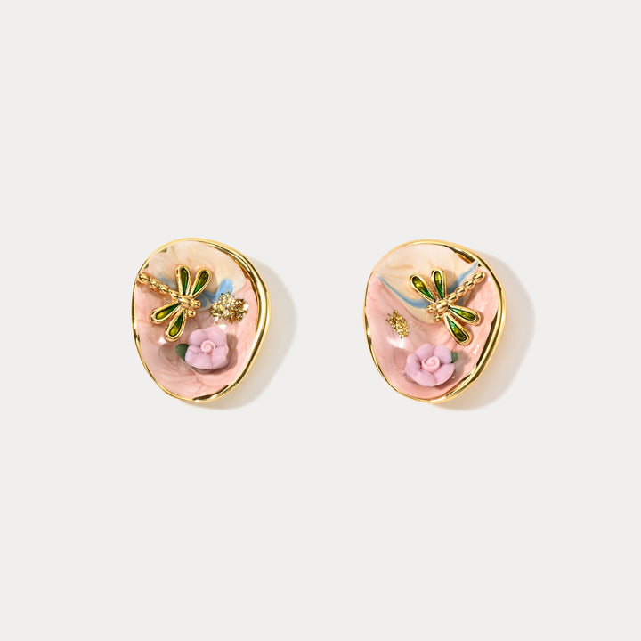 Selenichast Flower Dragonfly Earrings