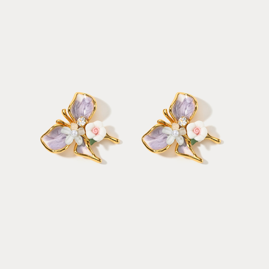 Selenichast Oil Painting Butterfly Earrings