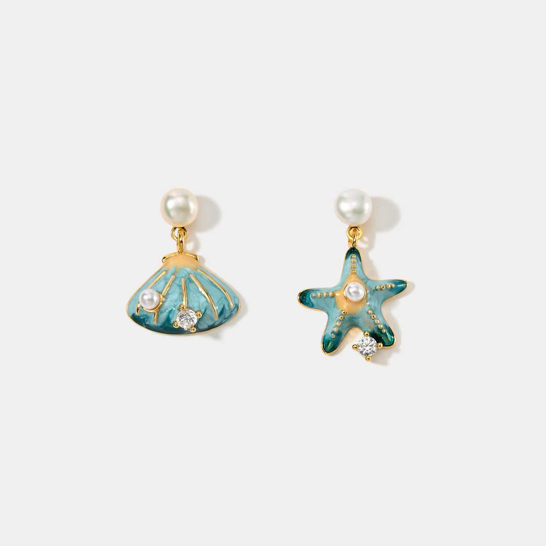 Selenichast Starfish Shell Pearl Earrings