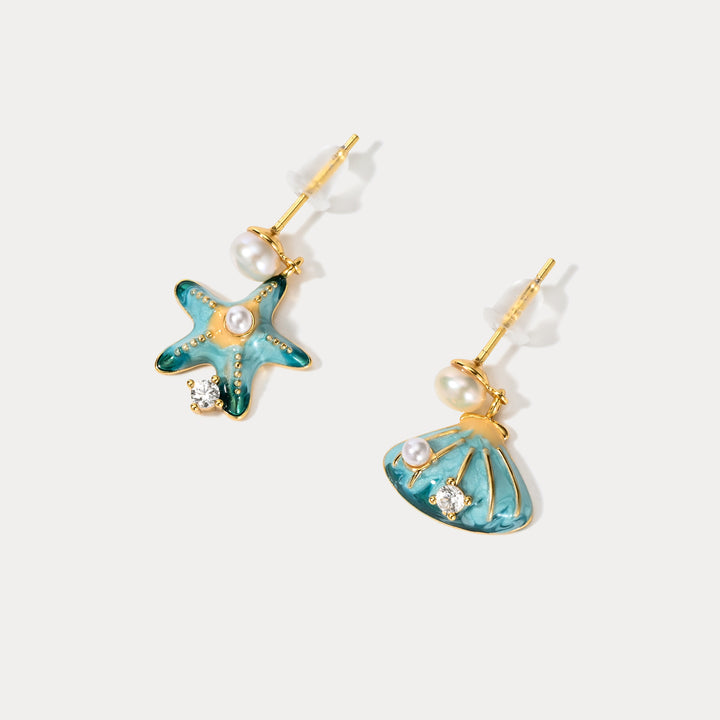 Selenichast Starfish Shell Pearl Earrings