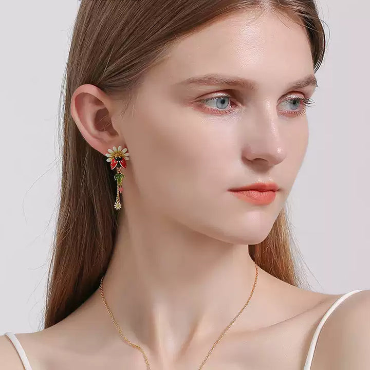 Ladybug Daisy Drop Earrings